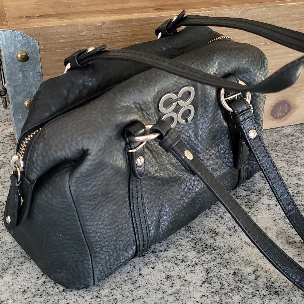 Coach "Julia" Black Leather Satchel with Silver Hardware - Picture 3 of 15